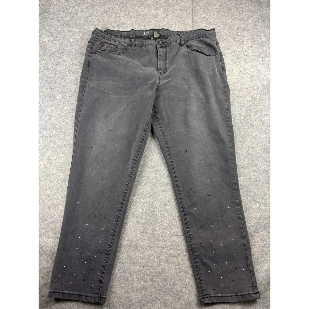DG2 by Diane Gilman Women's Plus 22W Black Studded Gem Moto Jeans Stretch Skinny